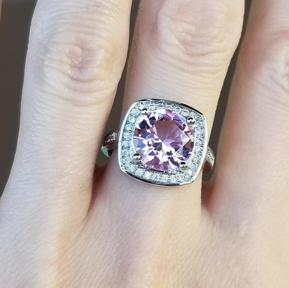 🆕️Sterling Silver-Pink Kunzite/White Cubic Zirco.